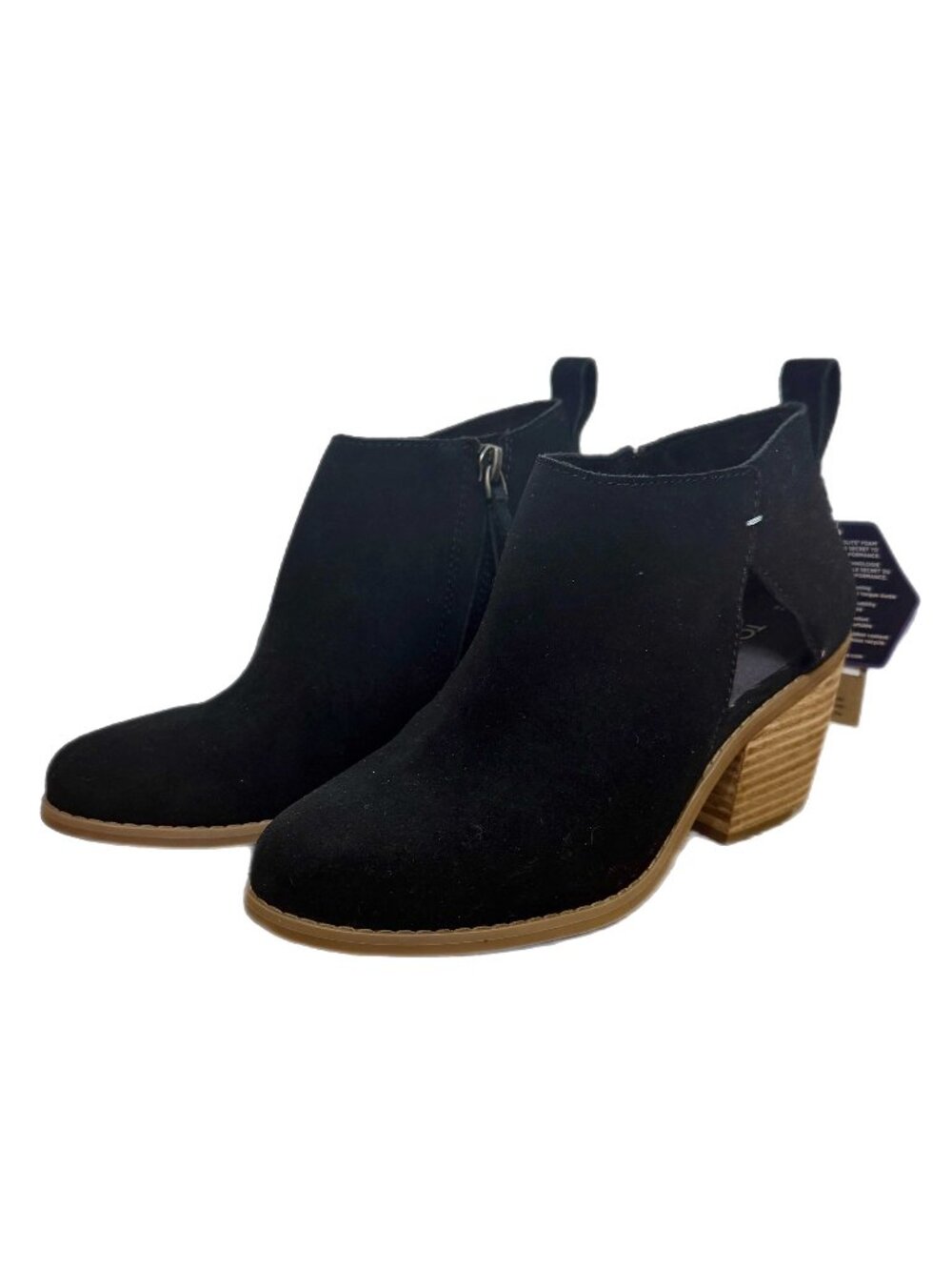 TOMS/ Black Suede Cutout Block Heel Booties / Size 6